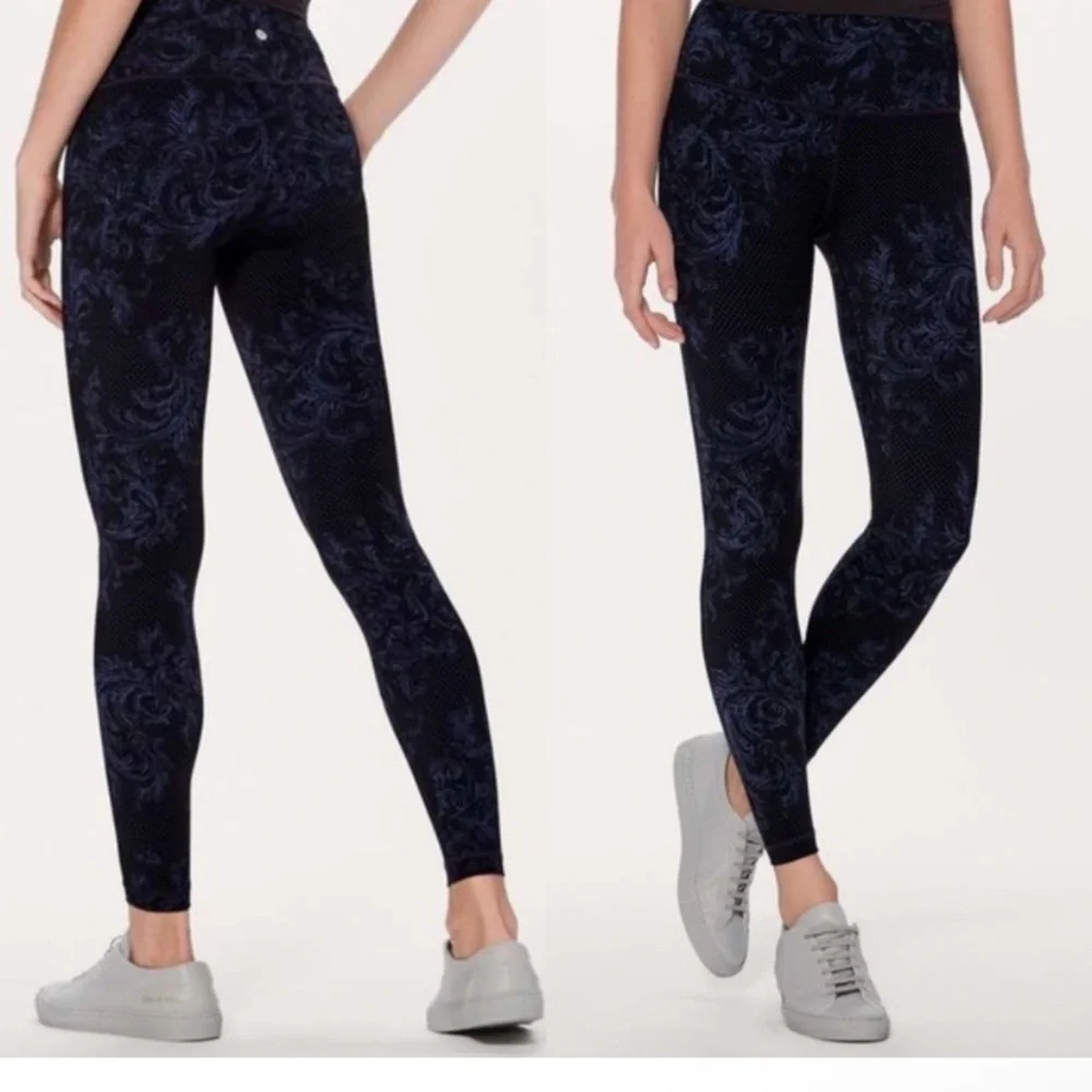 Lululemon Foliage Wunder Under Hi-Rise Tight Nulux Moody Blue Black Size 10